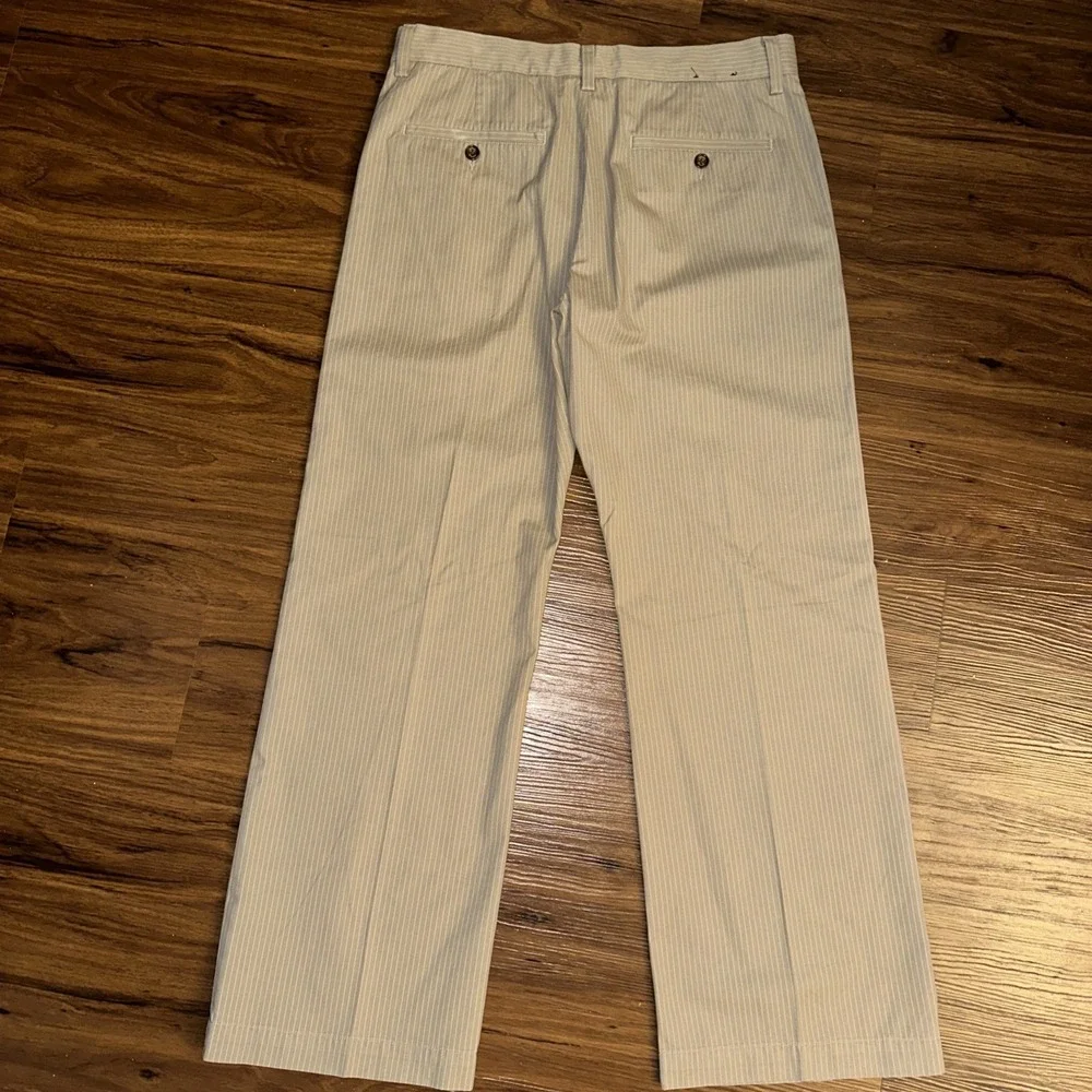 Banana Republic Men's Boot Cut Pinstriped Tan Slacks 100% Cotton 33x30 Y2K